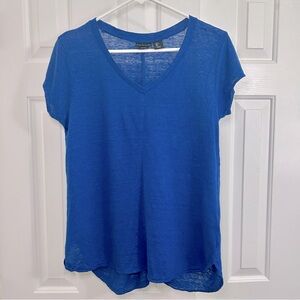 Tahari 100% Linen Women's Vibrant Blue V-Neck Top Size Large